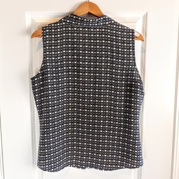 Oliver Perry Grey Geometric Check Print Sleeveless Silk Blouse - Picture 2 of 5